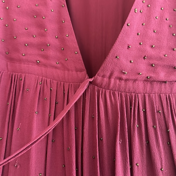 Free People Long Beaded Boho Burgundy Gown NWOT - Picture 3 of 9